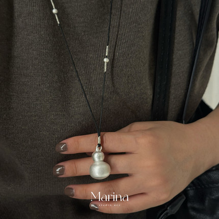 新中式小众云隐古法【磨砂葫芦】长款项链毛衣链手工编织黑绳女