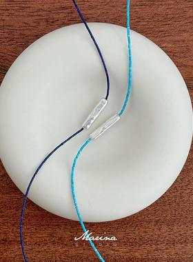 克莱因蓝 极细1mm青金石小银条项链 小众设计蓝松石天然淡水珍珠
