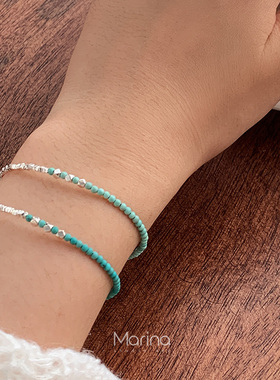 s925纯银绿松石碎银子手链