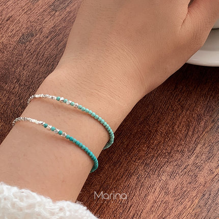 夏日海岸 | s925纯银绿松石碎银子手链手串原创自制手工串珠简约