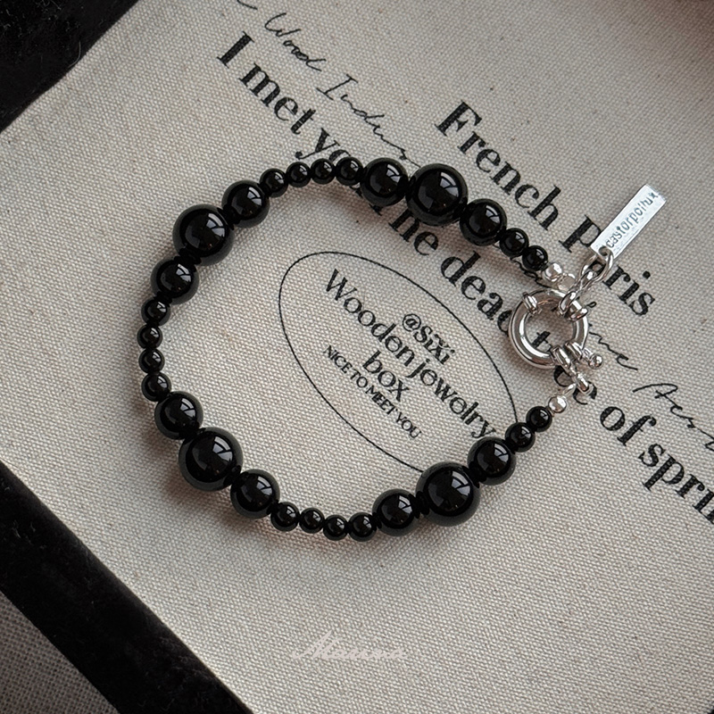 925纯银不规则黑玛瑙串珠手链