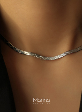 小众压纹W扁蛇骨链项链925纯银