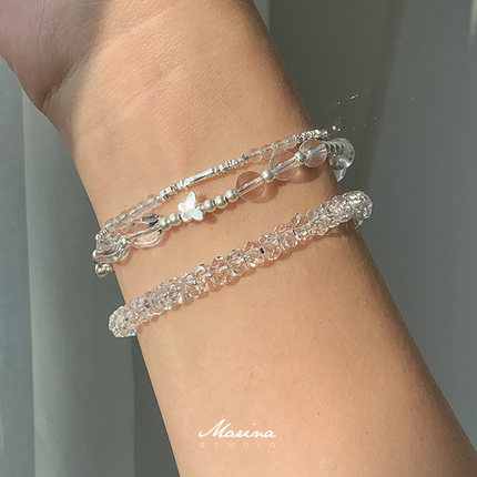 碎冰冰 | 天然切割白水晶手串女设计款 通体s925纯银手工串珠手链