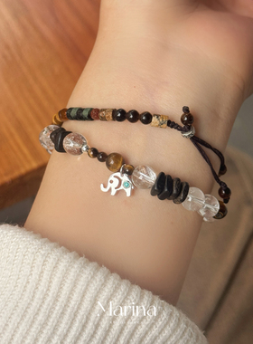 新中式设计款【白雾木象】小象天然沉香木白水晶手工手串手链串珠