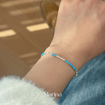 【岁岁平安】天然绿松石碎银手链 小众新中式复古通体925纯银手串