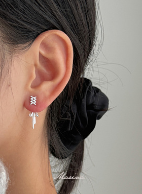 Marina| 通体925纯银丝带蝴蝶结后挂式耳钉小众高级感戴着睡觉女