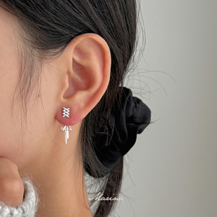 Marina| 通体925纯银丝带蝴蝶结后挂式耳钉小众高级感戴着睡觉女
