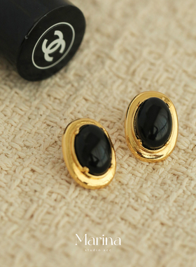 黑金配色yyds～复古法式天然黑玛瑙耳钉富家千金感925银针耳饰女