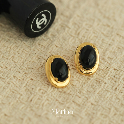 黑金配色yyds～复古法式天然黑玛瑙耳钉富家千金感925银针耳饰女