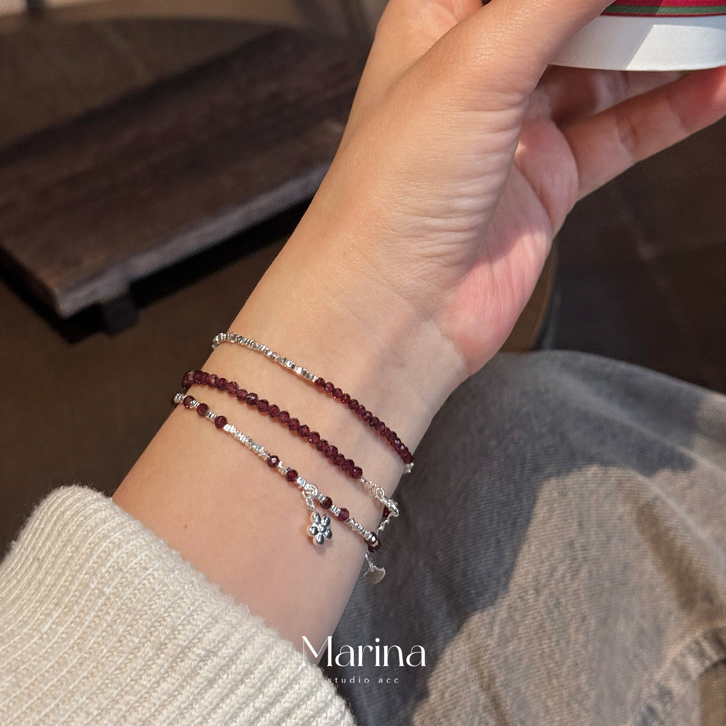 【乌梅子酱】天然石榴石小碎银叠戴手链 通体s925纯银新中式手串,饰品/流行首饰/时尚饰品新,手链,淘宝优惠券,粉丝福利购,淘宝优惠卷