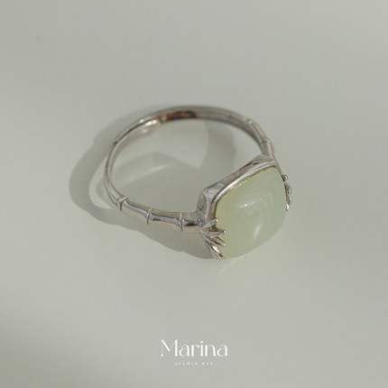 小方糖和田玉竹节复古925纯银戒指新中式天然玉石小众设计感女