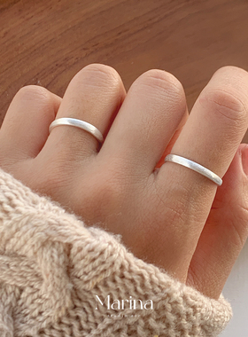 通体s925纯银 雾面拉丝素圈开口戒指古法磨砂简约食指环小众高级