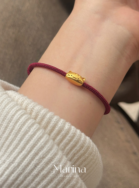 新中式999足银【法棍猫】复古红绳本命年手工编织手绳女小众闺蜜