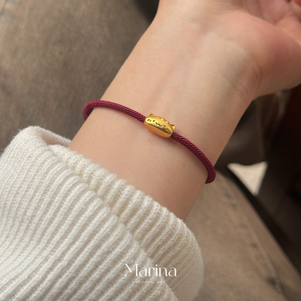 新中式999足银【法棍猫】复古红绳本命年手工编织手绳女小众闺蜜