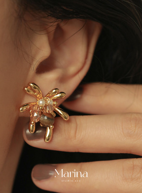 【自由绽放】美拉德虎眼石烟花银针耳钉 复古耳饰秋冬通勤独特女