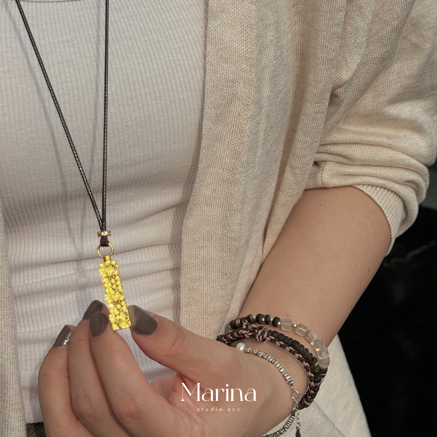 实心碎冰冰【四方来财】小方砖蜡绳长款项链新中式小红书爆款