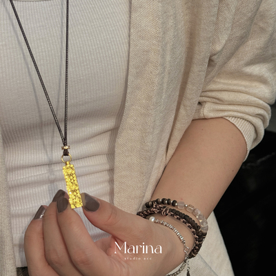 实心碎冰冰【四方来财】小方砖蜡绳长款项链新中式小红书爆款