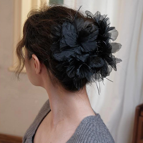 2026新款羽毛抓夹女高级感发量多后脑勺夹子鲨鱼夹发夹女头花头饰