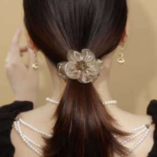 精致欧根纱发圈女2025新款 饰品发绳女气质头绳高级感头花头饰 时尚