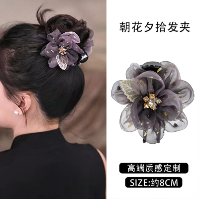 丸子头盘发抓夹女高级感2025新款发量少发夹女后脑勺夹子头花头饰