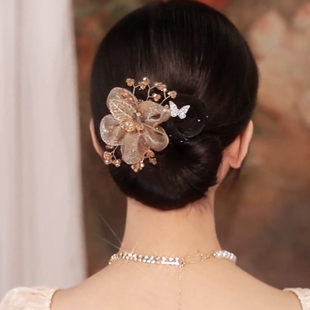 太阳花盘发神器发夹2025新款 高级感网纱蝴蝶丸子头头饰扭扭盘发器