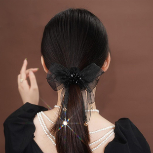 水晶飘带发圈大肠圈时尚 洋气高级感头花发饰扎头发绳蝴蝶结头饰女