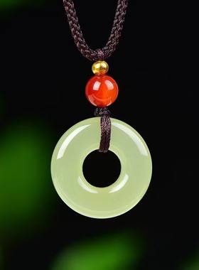 和田色晴水平安环吊坠冰透晴水色挂件面包圈项链男女款百搭