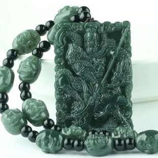 天然正品和田玉关公吊坠关二爷玉石青玉挂坠十八罗汉挂绳男带证书