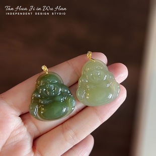 和田色晴水玉弥勒佛玉佛吊坠女款佛公项链大肚佛玉佩生肖年本命年