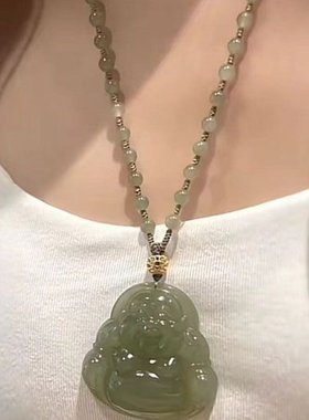 新款晴水大肚笑佛公吊坠手工编绳项链女轻奢小众挂坠佛弥勒佛