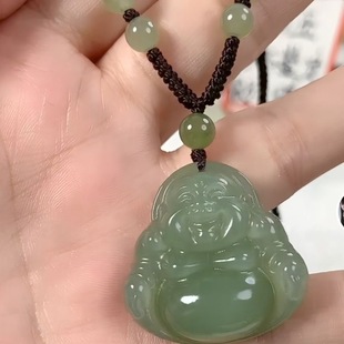 和田色玉弥勒佛玉佛吊坠女款佛公项链大肚佛玉佩生肖年本命年礼物