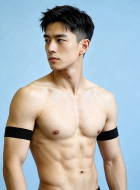 2只健身运动高弹黑白松紧臂环夜店派对舞台表演个性感彩虹gay内裤