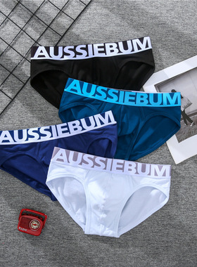 潮男士低腰三角裤aussiebum纯棉吸汗性感U凸造型彩虹白色黑色新款