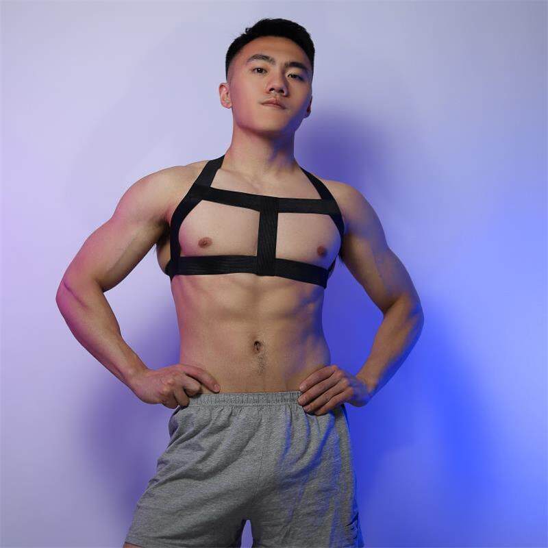 潮男士胸带健身胸肌显大肩带高弹彩虹夜店表演派对背心防驼背0