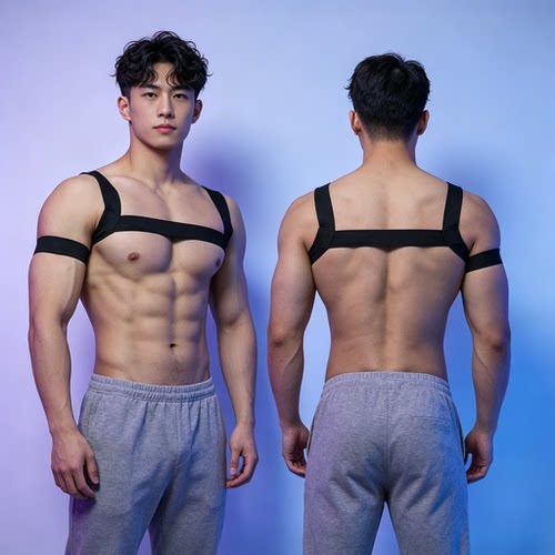 男高弹健身胸带臂环内裤镂空背心绑带夜店舞台表演派对性格彩虹ga - 封面