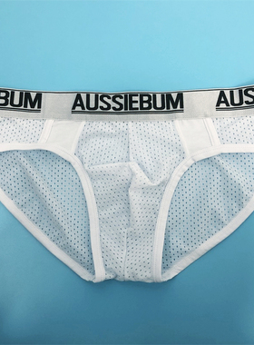 AUSSIEBUM男士低腰三角内裤透气网孔U凸造型速干性感白色彩虹运动
