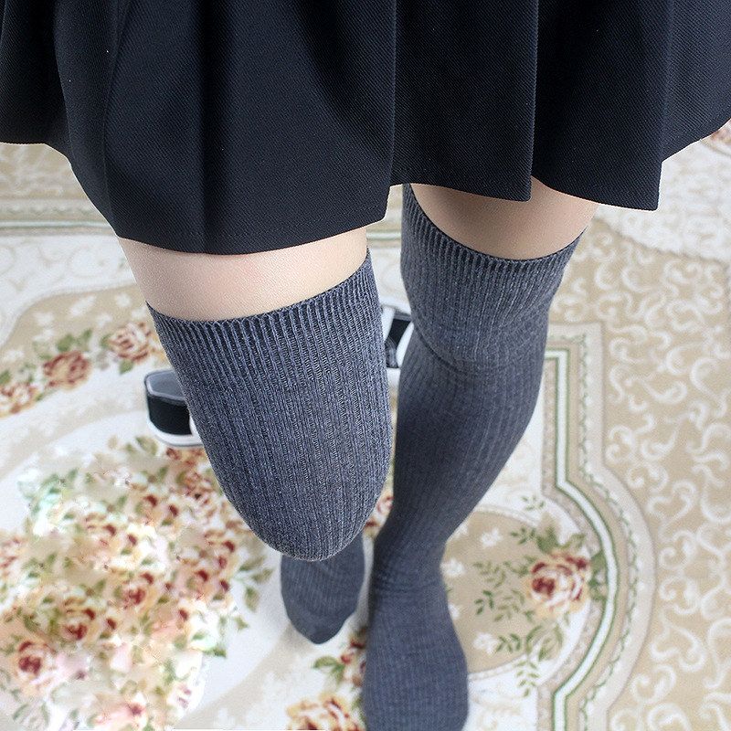 春秋新款欧美堆堆袜针织袜女超长筒过膝袜竖条日系高筒中筒靴袜子