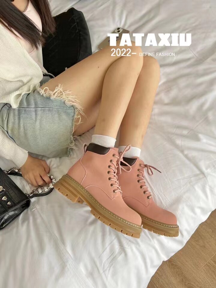 艾模儿大黄靴百搭舒适女马丁靴春秋单真皮英伦风夏季薄款透气短靴