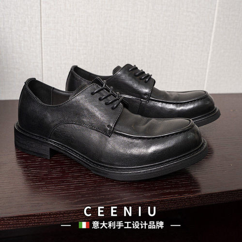 CEENIU意大利固特异皮鞋男真皮男鞋复古水洗马皮商务手工鞋德比鞋