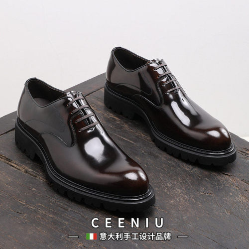 CEENIU意大利潮流正装商务休闲皮鞋通勤亮皮牛津鞋真皮厚底增高