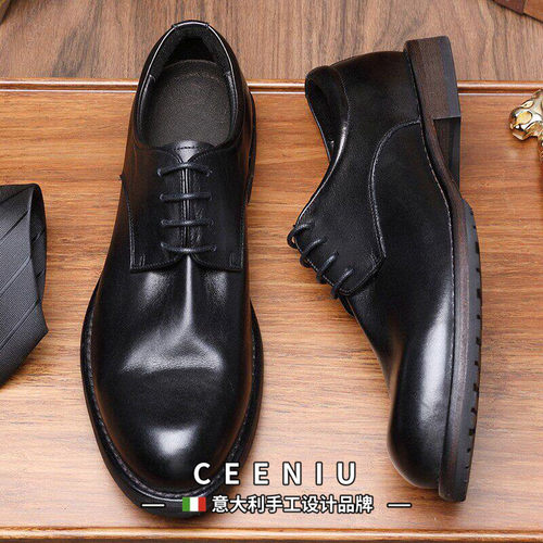 CEENIU意大利手工固特异马皮皮鞋男士透气商务正装德比鞋英伦婚鞋