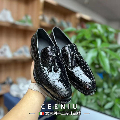 CEENIU意大利鳄鱼皮鞋一脚蹬乐福鞋男英伦商务正装真皮固特异男鞋