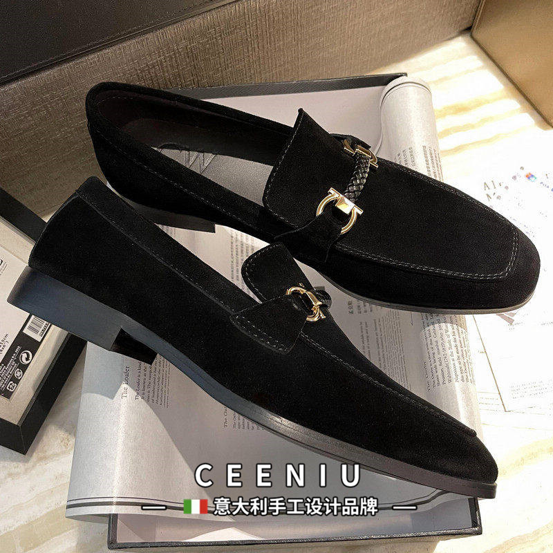 CEENIU意大利新款便士乐福鞋男真皮鞋英伦韩版潮一脚蹬翻毛厚底