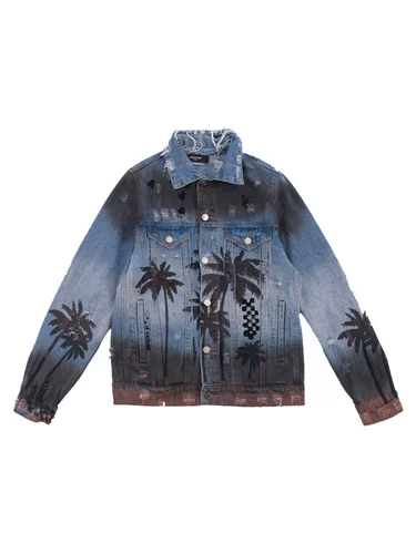 Джинсовая мужская демисезонная куртка для отдыха, градиент, свободный крой