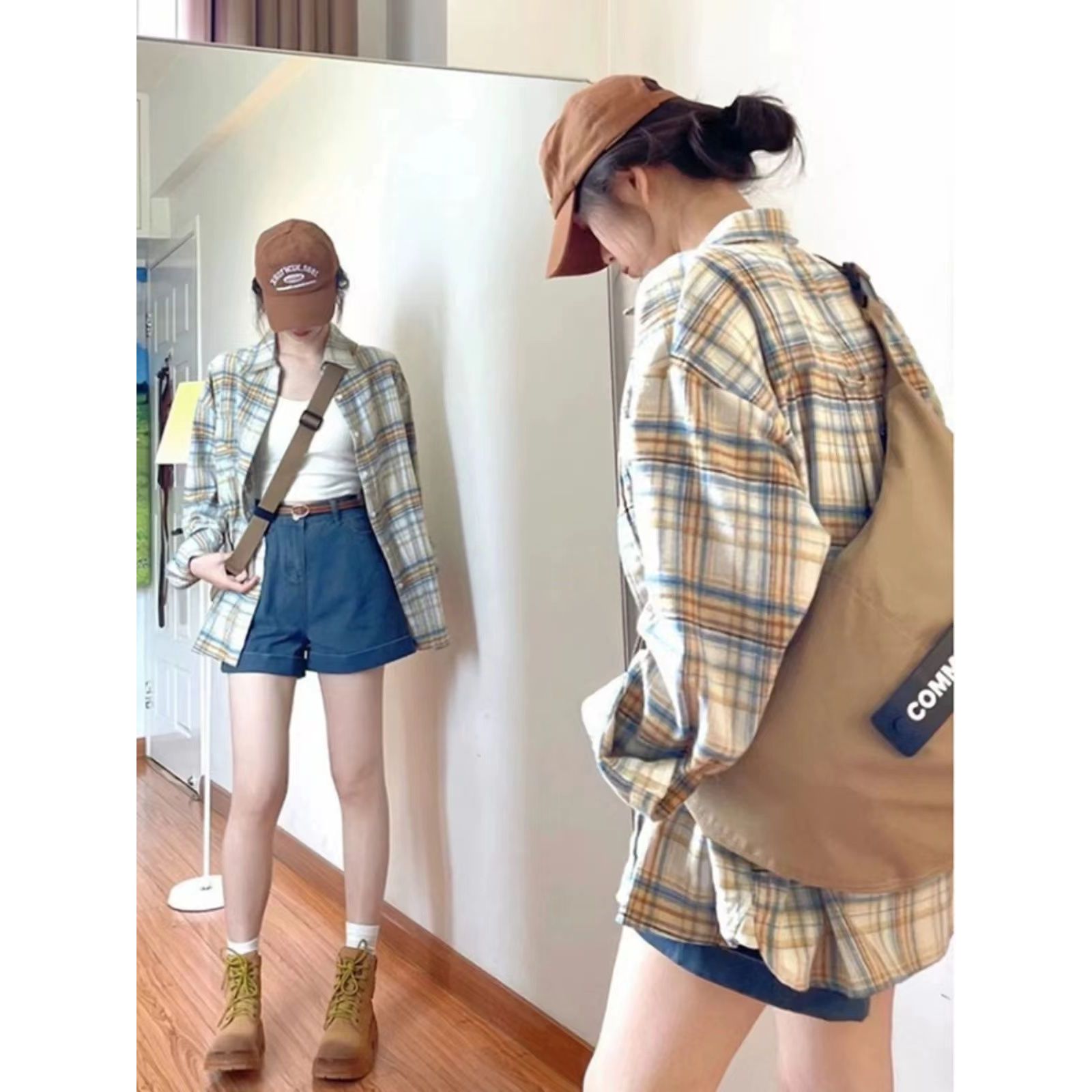 格子衬衫内搭春季女装叠穿衬衣小众设计感上衣显瘦百搭休闲外套衣