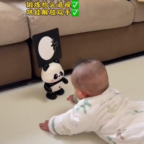 婴儿练习电动黑白卡熊猫追视抬头训练0到6个月小月龄宝宝早教玩具