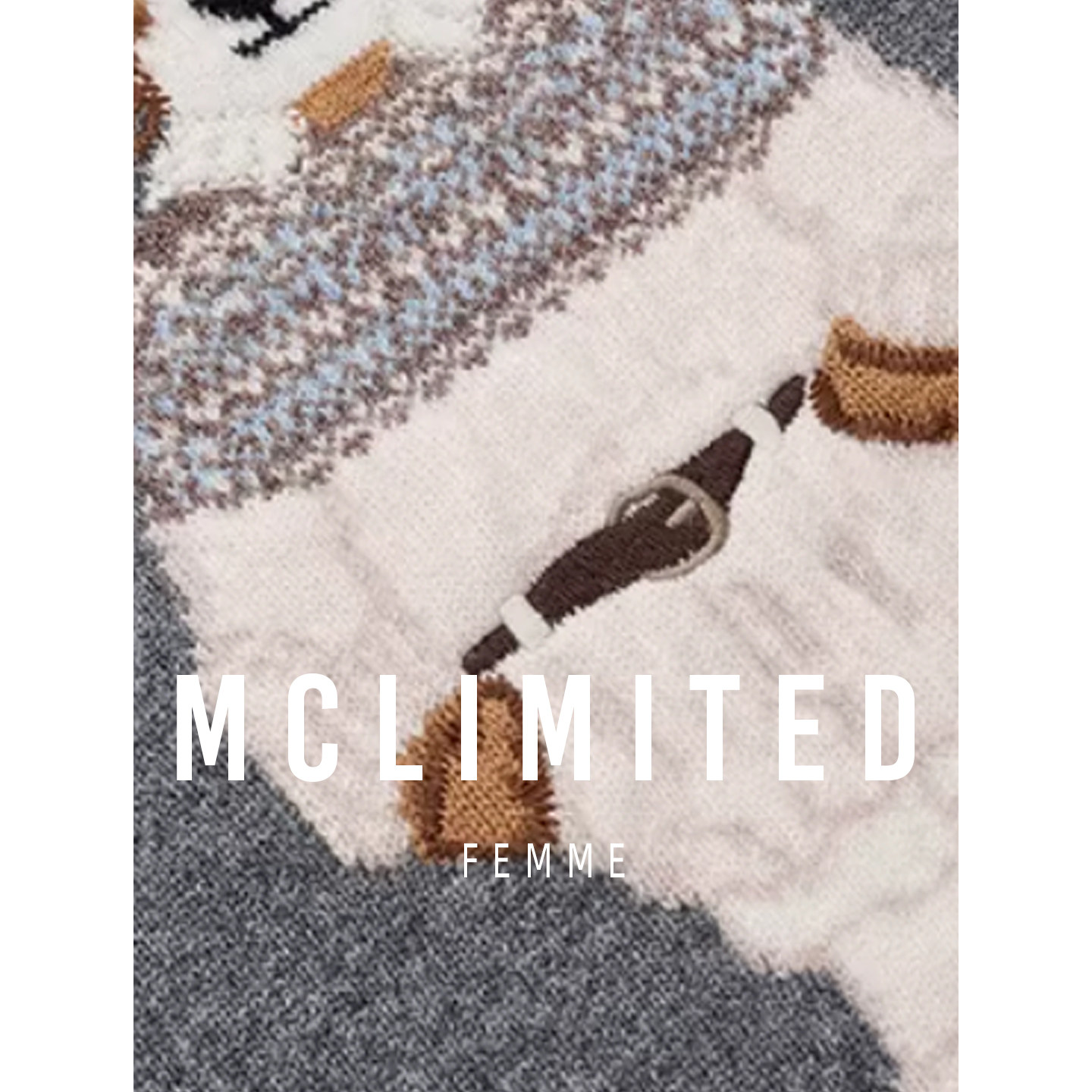 McLimited-9020 女士圆领针织衫打底衫 超萌小狗图案羊毛羊绒混纺