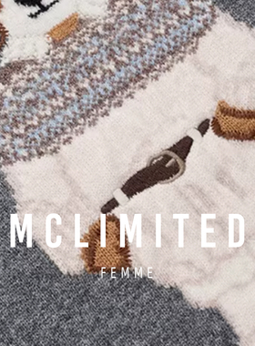 McLimited-9020 女士圆领针织衫打底衫 超萌小狗图案羊毛羊绒混纺