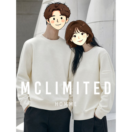 McLimited 空气层棉混面料 柔软蓄热保暖 男女情侣圆领卫衣 8037