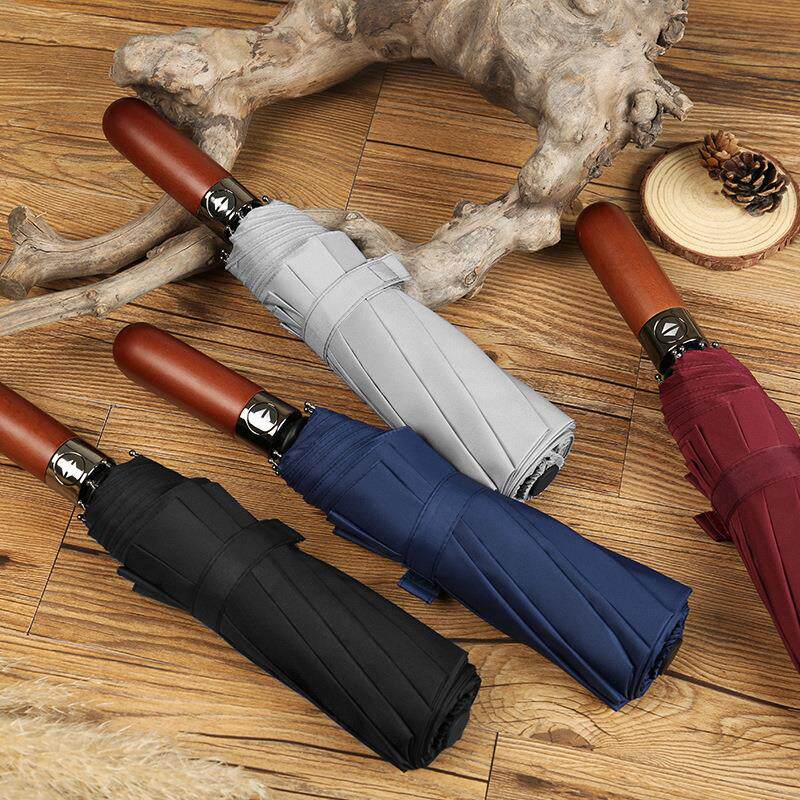 德国风暴三折全自动折叠伞男商务实木复古绅士广告雨伞定logo